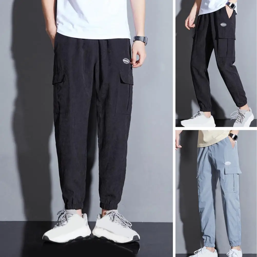 

Men Pants All Match Cozy Ankle Tied Lace-up Mid-Rise Trousers Men Cargo Pants for Party