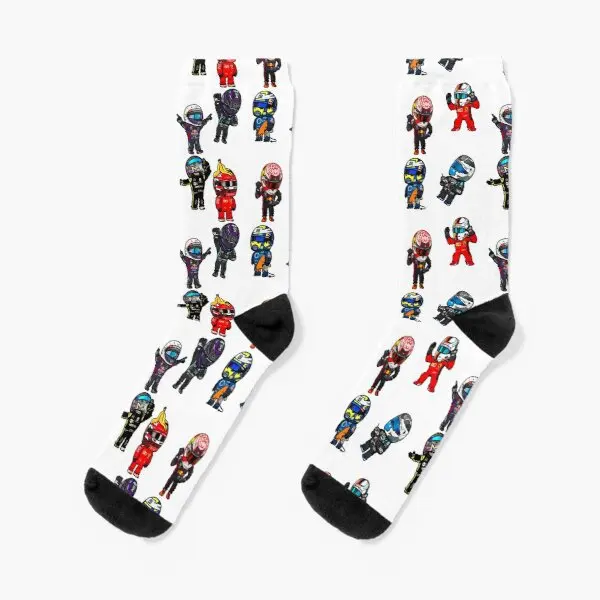 

F1 Mini Drivers Sticker Pack Crew Socks Autumn Sports Breathable Cotton Black Unisex Best Women Pattern Cute Short Ladies Mens