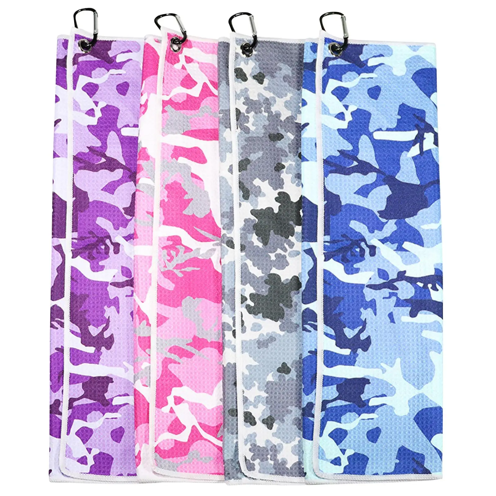 

Golf Towel with Carabiner Clip Waffle Pattern Water Absorption Wiping Cloth
