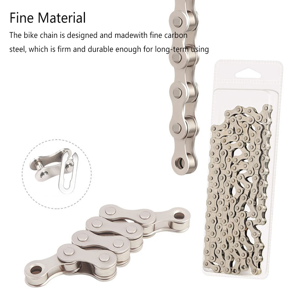 

Carbon Steel Bicycles Chain Portable Single Speeds Detachable 114 Knots Glossy Outside Cycling Chains Accessories