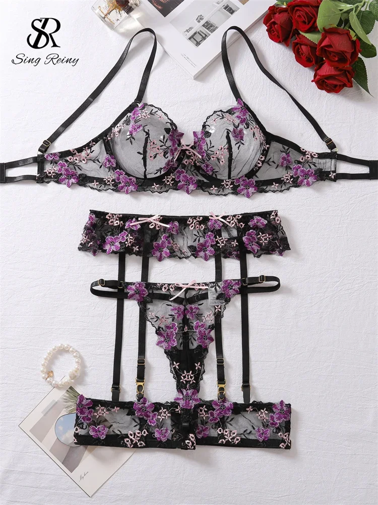 SINGREINY французские эротические комплекты женского нижнего белья с вышивкой