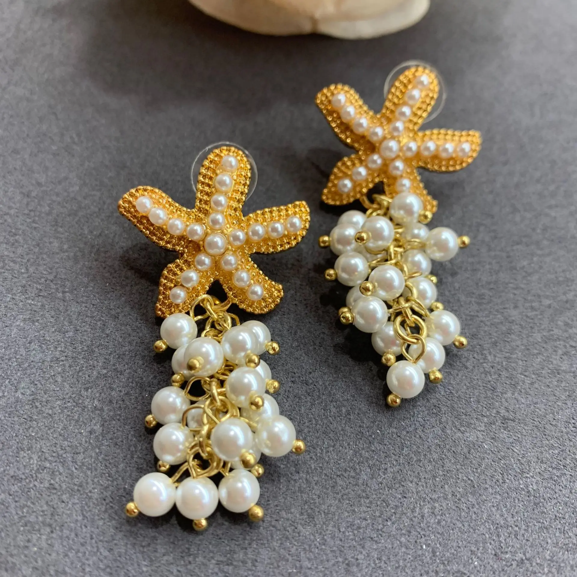 

Vintage Starfish Tassel Pearl Grape Vine Earrings