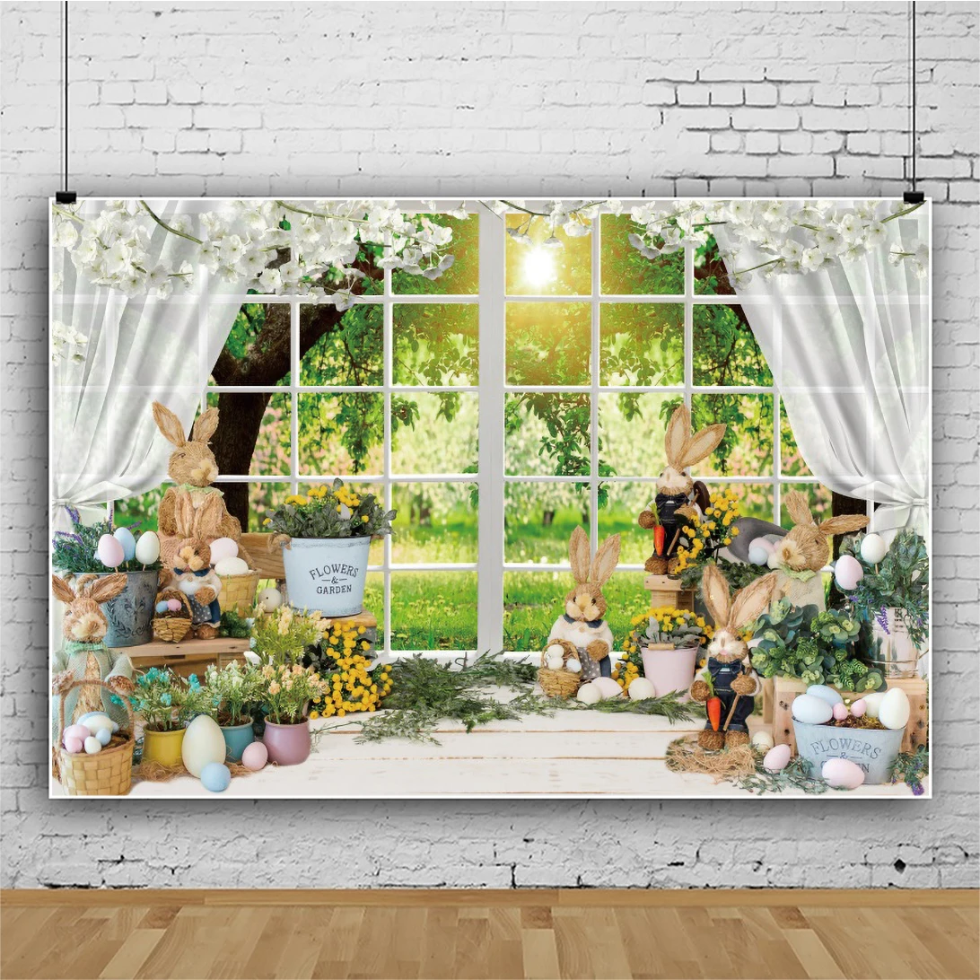 Laeacco пасхальное окно пейзаж Фотография фон милый кролик яйцо подоконник