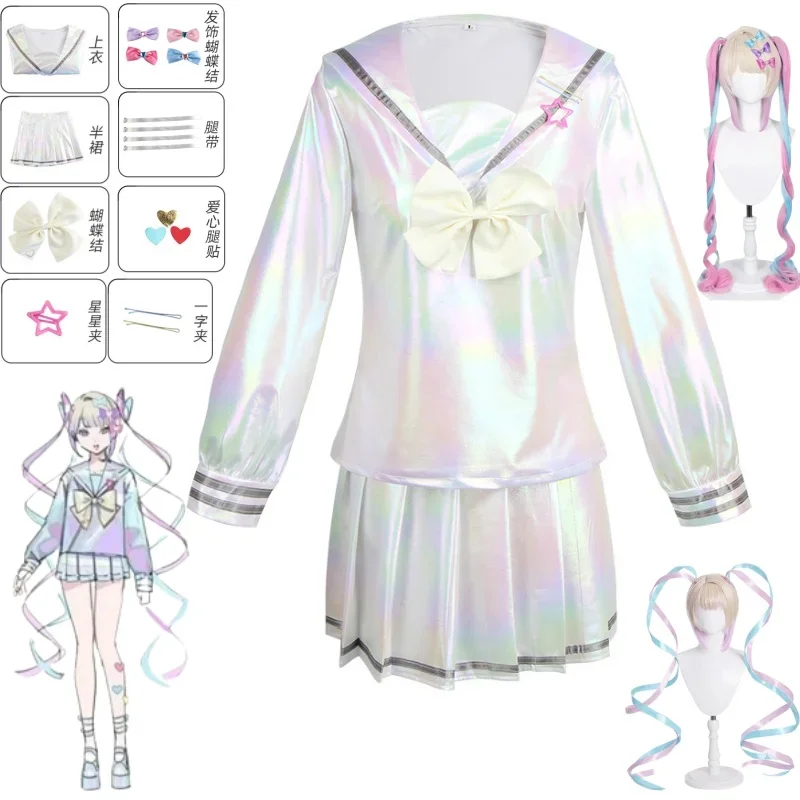 Game NEEDY GIRL OVERDOSE KAngel Cosplay Costume Full Set of Clothing Sailor Suit Jk Uniform Laser Color Skirts Ribbon Wig †