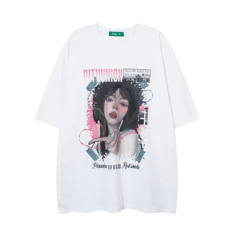 

Ins Street Hip Hop Summer Short-sleeved T-shirt Men Women Loose Round Neck Plus Size Girl Printed Half Sleeve Graphic T-shirts