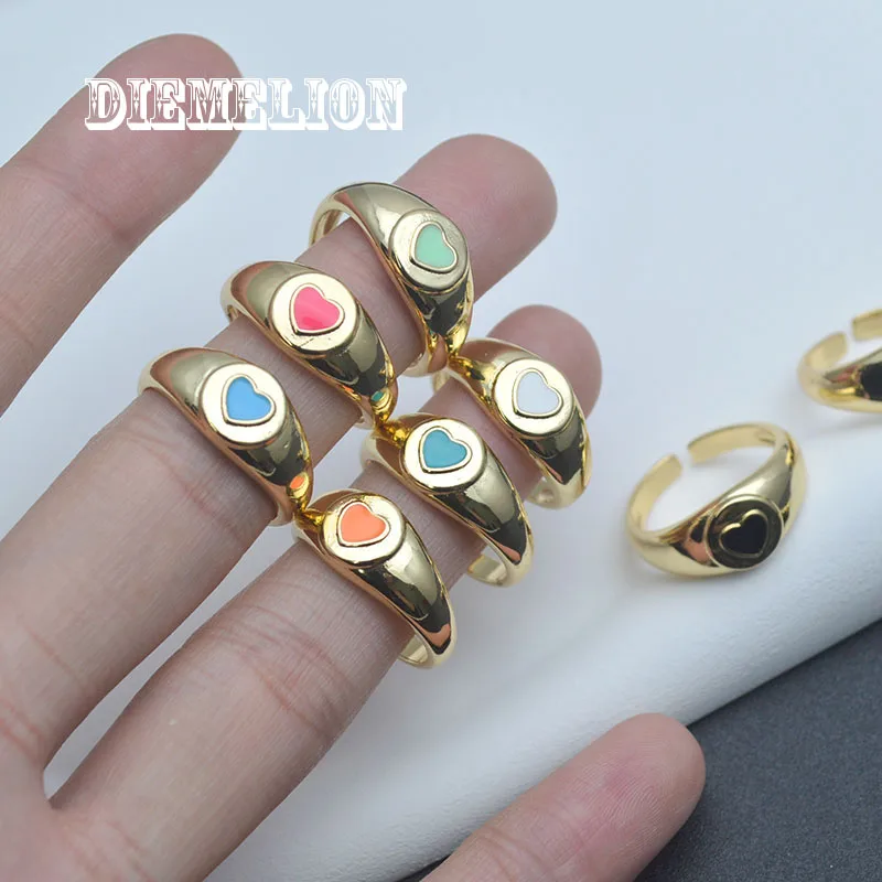 

10pcs/Lot Cute Heart Shape Rings for Women Child Birthday Gift Popular Colorful Candy Enamel Metal Adjustable Rings Wholesale