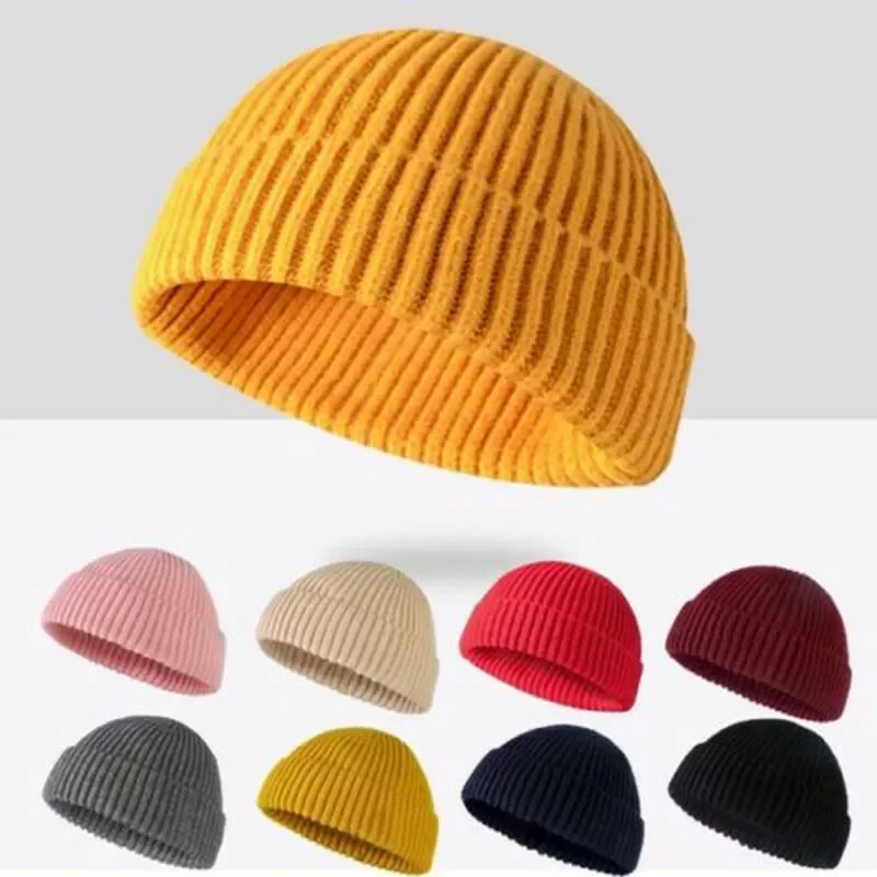 

New Knitted Hats For Women Skullcap Men Beanie Hat Winter Retro Brimless Baggy Melon Cap Hi pop Fisherman Beanies Hats Men