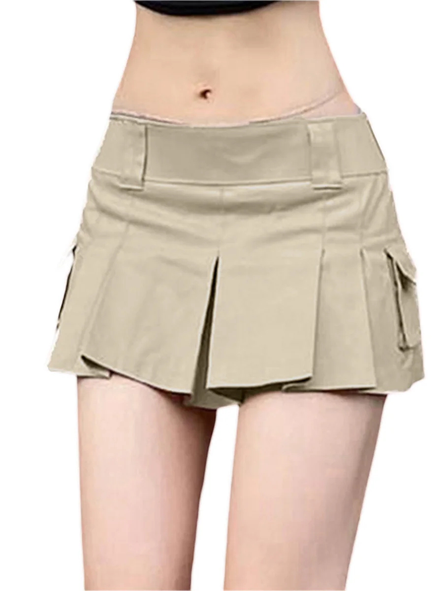 

Women Gothic Punk Pleated Mini Skirts Cool Girls Retro High Waist Half Dress with Pocket