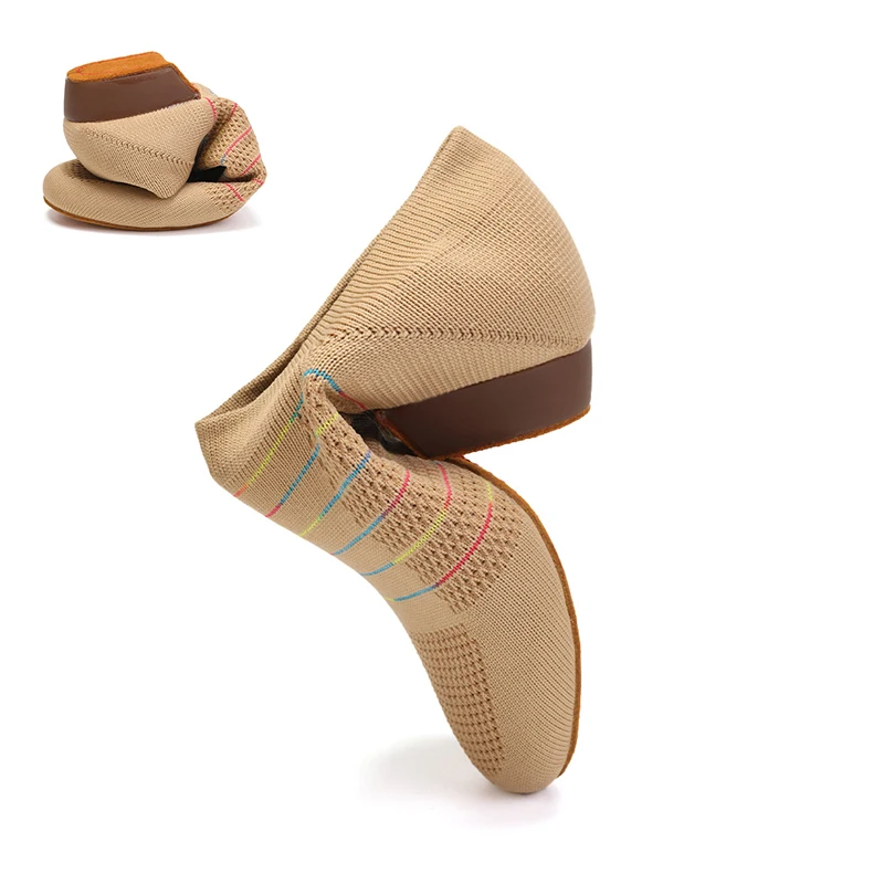 RUYBOZRY Knitted Jazz Dance Shoes For Women Ballroom Girls Tango Salsa Practice Dance Shoes Low Heels Soft Bottom Tan Black