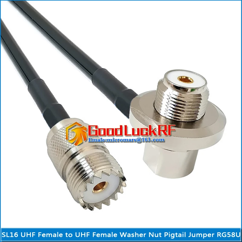 

Dual SL16 UHF Female To UHF Female Washer Nut Right Angle 90 Degree Connector Pigtail Jumper RG-58 RG58 Extend cable PL259 SO239