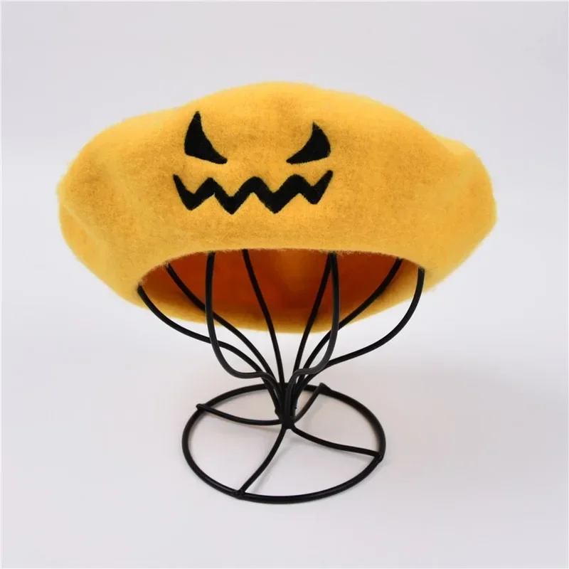 

Halloween Beret Hat Smiley Pumpkin Witch Wool for Children Halloween Gift Party Solid Colorn Beret Keep Warm Gifts for Children