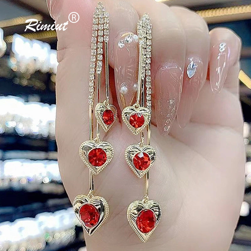 

Rimiut Long Tassel Earrings Temperament Love Crystal Earrings 2022 New Fashion Jewelry for Women Best Gift Wedding Party Jewelry