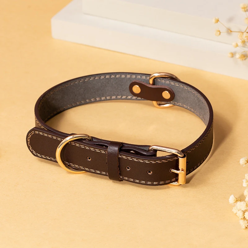 

Leather Dog Collar Genuine Leather Alloy Hardware D-Ring for Medium Large and Extra Large Dogs