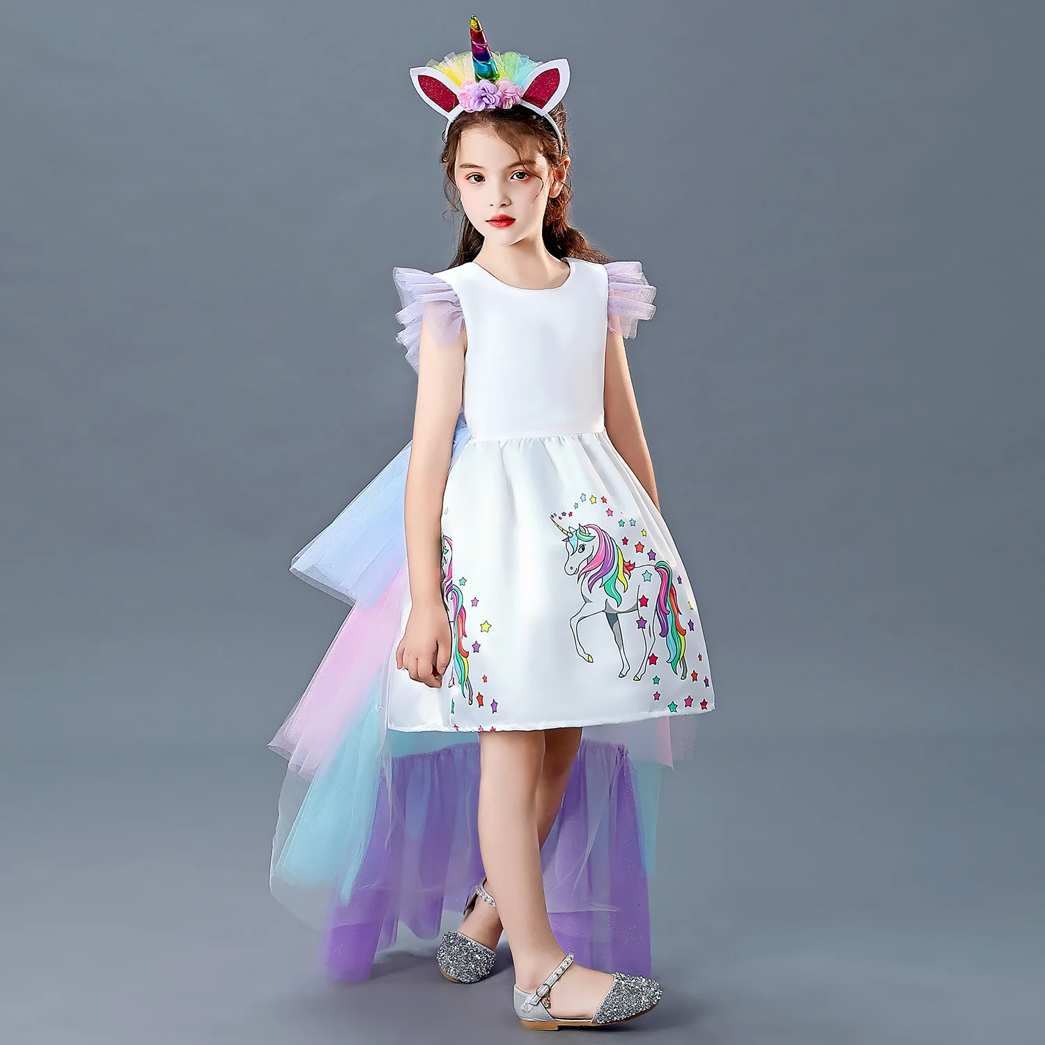 

Robe licorne pour filles, avec longue de perruque, robe princesse de fête d'anniversaire, vêtements cheval pour enfants, mariage