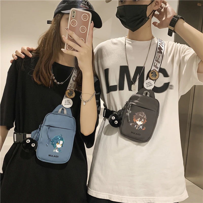 

Genshin Impact Game Merch Messenger Bag Venti Chongyun Zhongli Phone Travel Chest Package Japanese Single-shoulder Bag Unisex