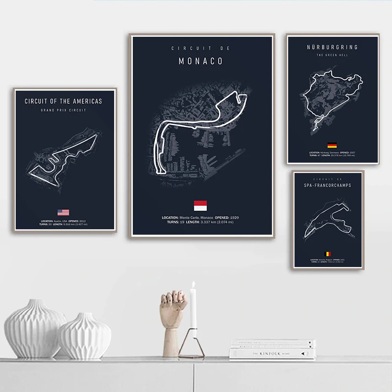 F1 Imola Monaco Track Circuit Canvas Painting Formula 1 Wall Art Nordic Poster Aesthetic Motorsport Race Picture for Home Decor 4