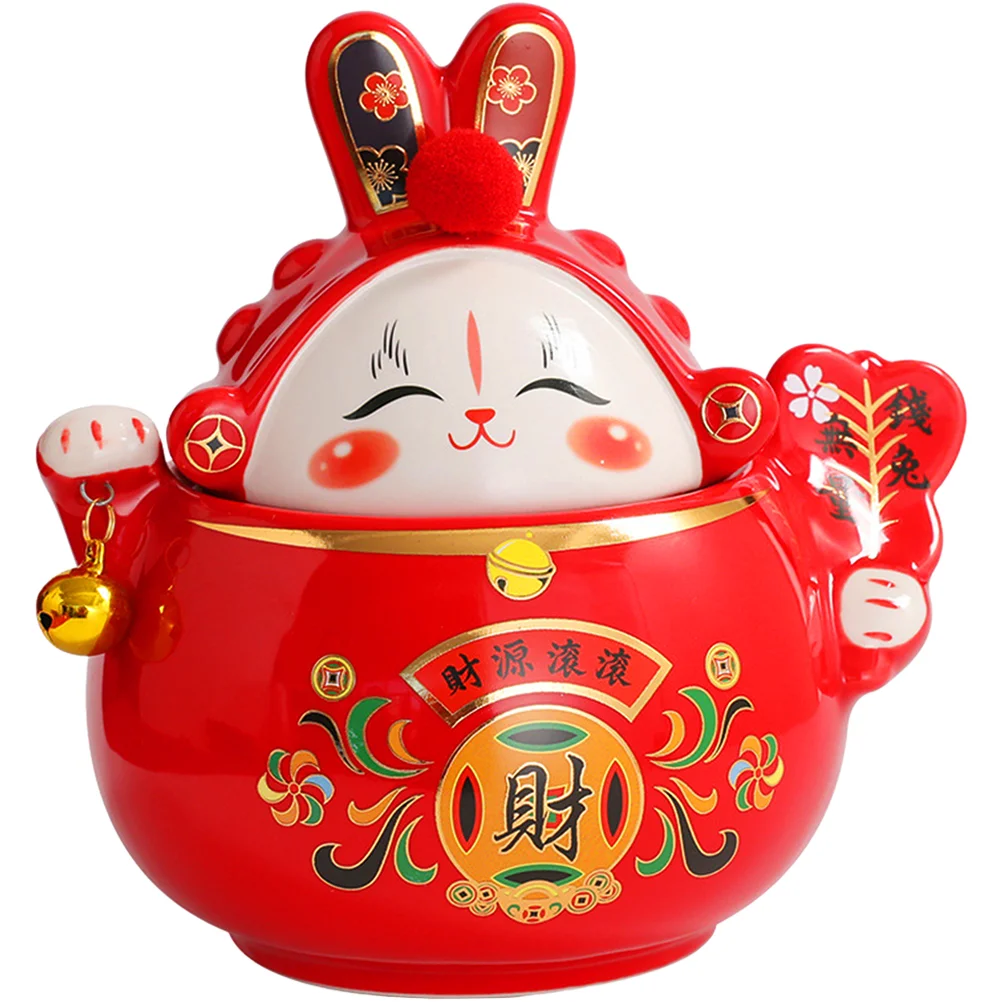 

Tea Jar Canister Rabbit Candy Chinese Storage Ceramic New Year Loose Cookie Jars Statue Zodiac Porcelain Box Canisters