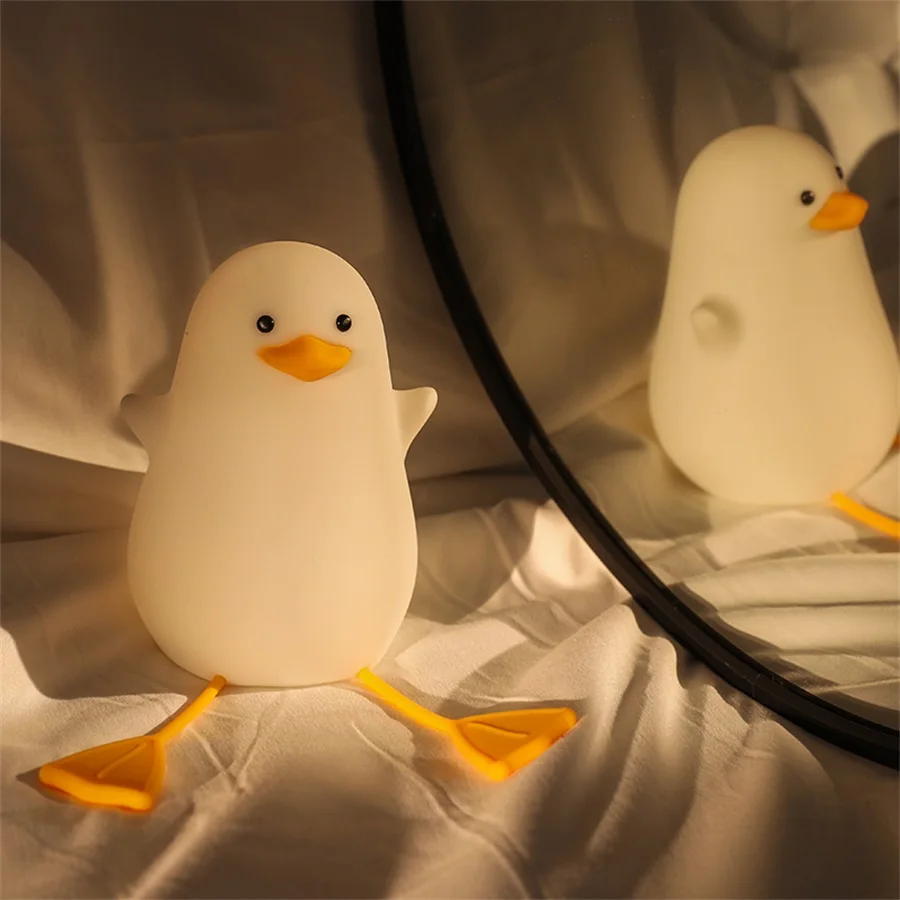 Rechargeable Silicone LED Night Cute Duck Lamp Cartoon USB Sleeping Light Touch Sensor Timing Bedroom Bedside Lamp for Kid Gift