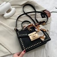european fashion female square bag 2022 new quality pu leather womens designer handbag rivet lock chain shoulder messenger bags