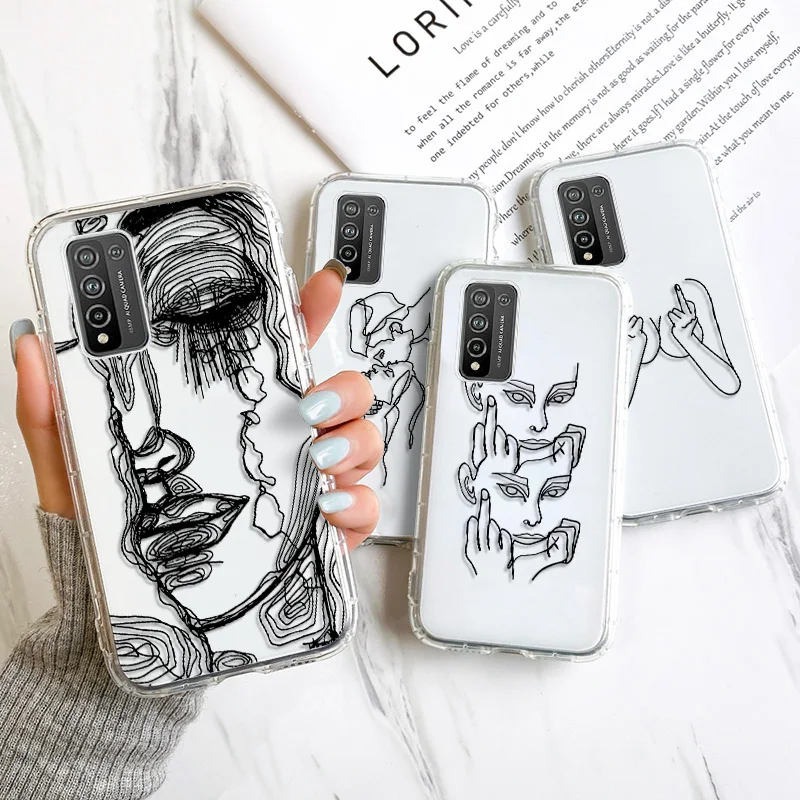 

Art Line Phone Case For Huawei P30 Pro P40 Lite P Smart 2021 Mate 40 Pro Honor 10i 10 Lite 50 60 8X 8S 9A 20 9X Clear Covers