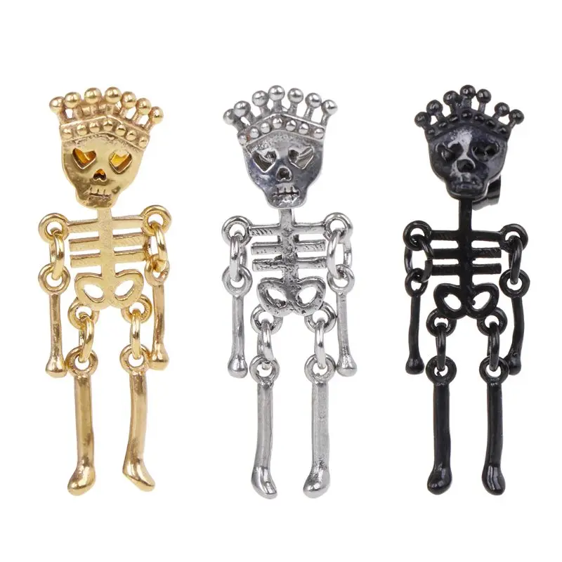 

Hip Hop Drop Pendant Earring New Design Punk Skull Skeleton Earring Ins Ear Stud Dropshipping
