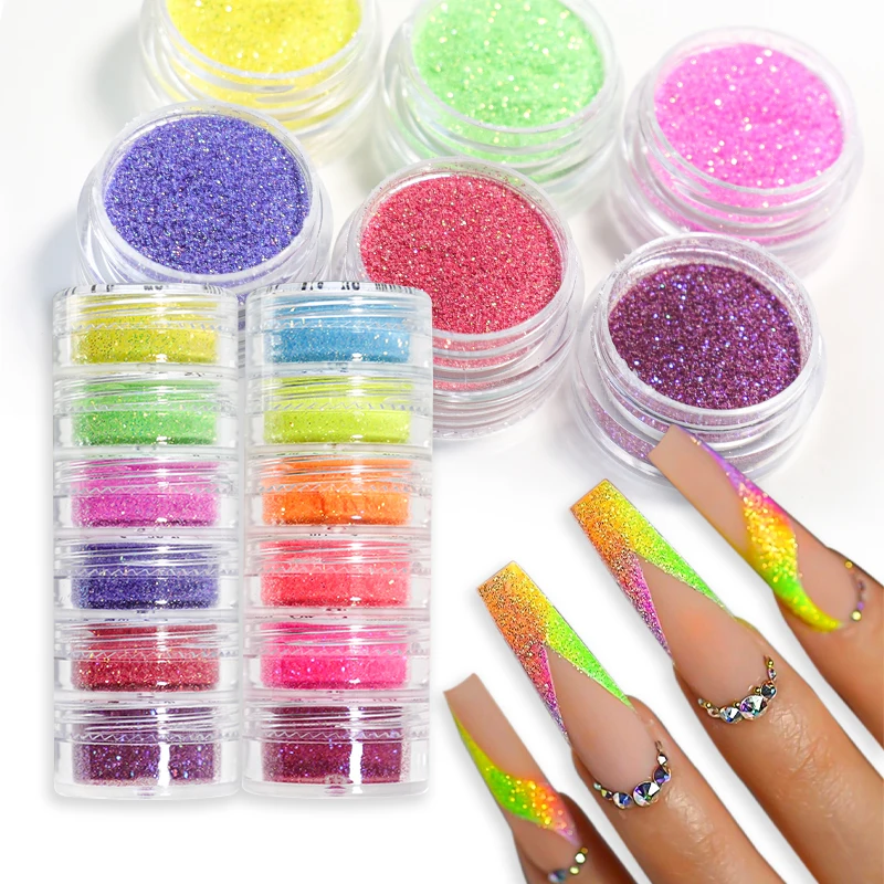 

6 Colors/set Nail Glitter Shining Sugar Colorful Powder Candy Coat Sparkly Pigment Dust White Black Nails Art Decor DIY Supplies