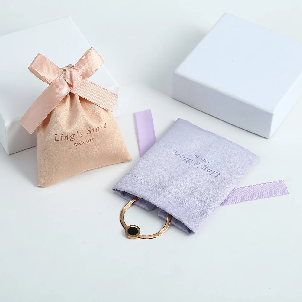 100pcs Personalized Chic Wedding Party Favor Bags Flannel Cosmetic Drawstring Gift Packaging with Silk Custom Jewelry Pouches