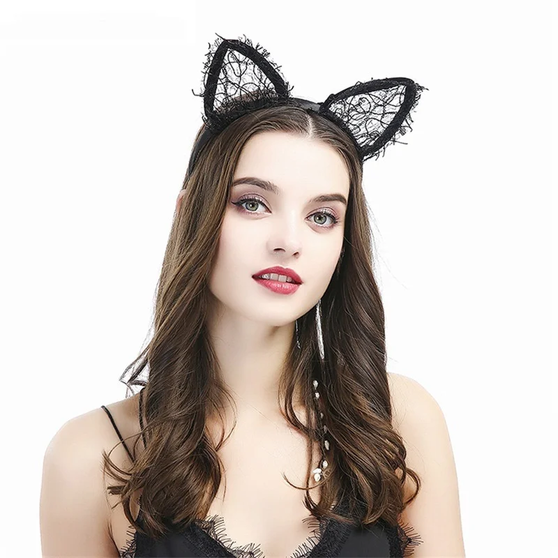 

YW GAIRU Cute Sexy Lace Bright Mesh Cat Ears Ladies Headband Cosplay Halloween Party Decoration Women's Headwear