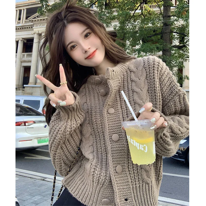 

Fried Dough Twists sweater cardigan coat women's autumn 2023 new fashion Korean version loose thickened soft waxy knitting top