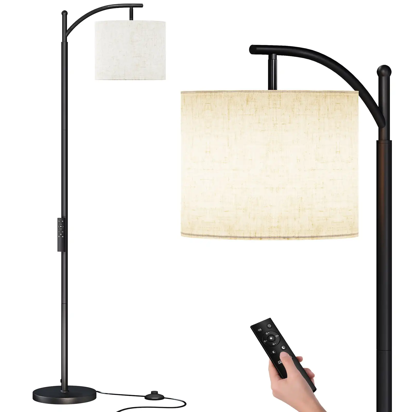 

Modern Arc Floor Lamp with Remote Control and Stepless Dimmer, Black