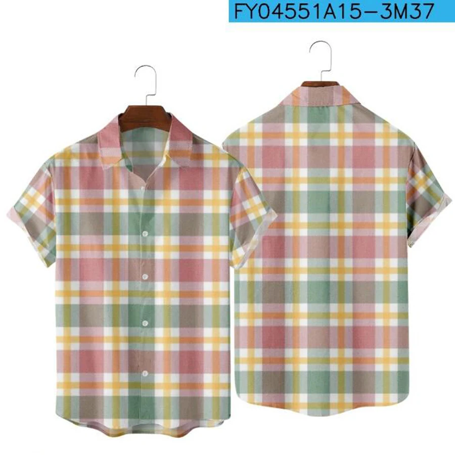 Рубашка мужская в красно-черную клетку модная Клетчатая блуза с коротким рукавом