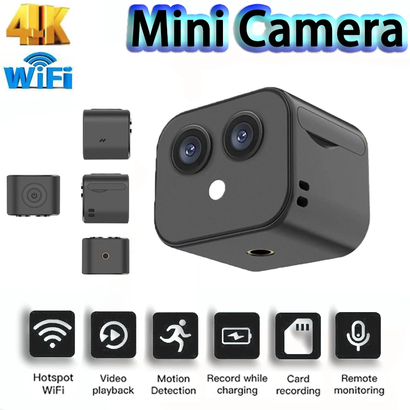

Мини Wi-Fi IP-камера HD 4K Беспроводная видеонаблюдение микро двойная камера ночное фото умный дом спортивный монитор со встроенной батареей