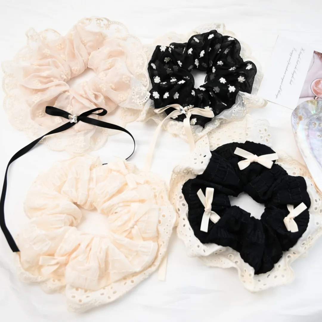 Кружевные резинки для волос черные с бантами французская мода девочек женщин