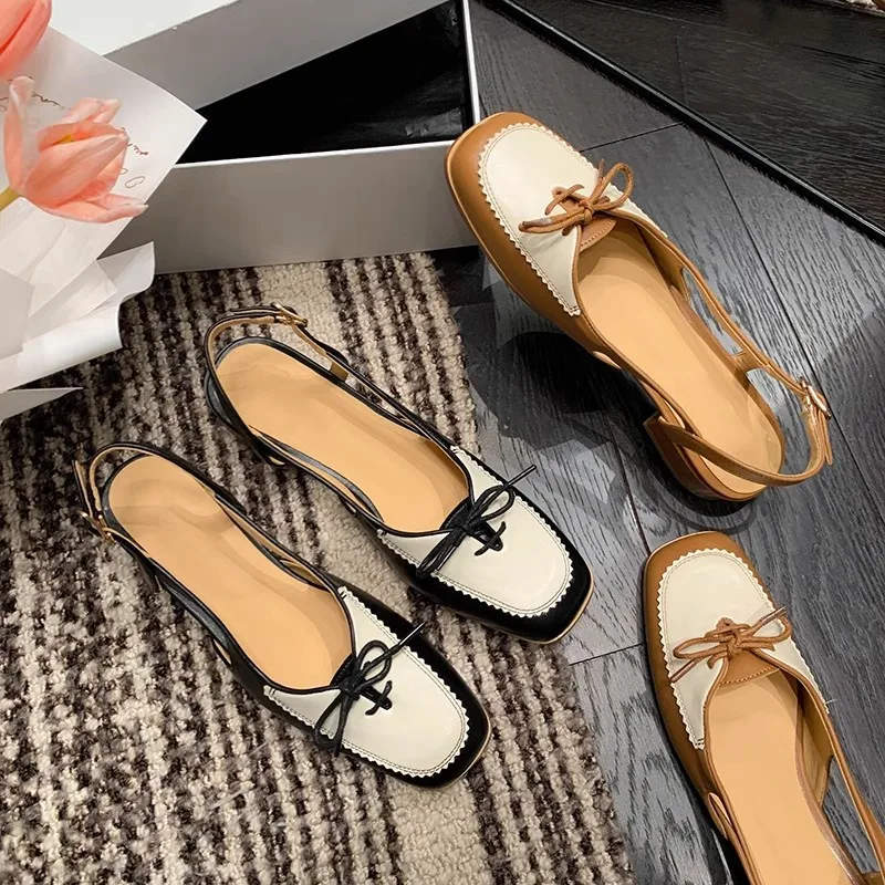 

Сандалии FAFA кожаные с квадратным носком, босоножки на толстой плоской подошве, с цветным ремешком, французские Ретро стиль, лето 2023