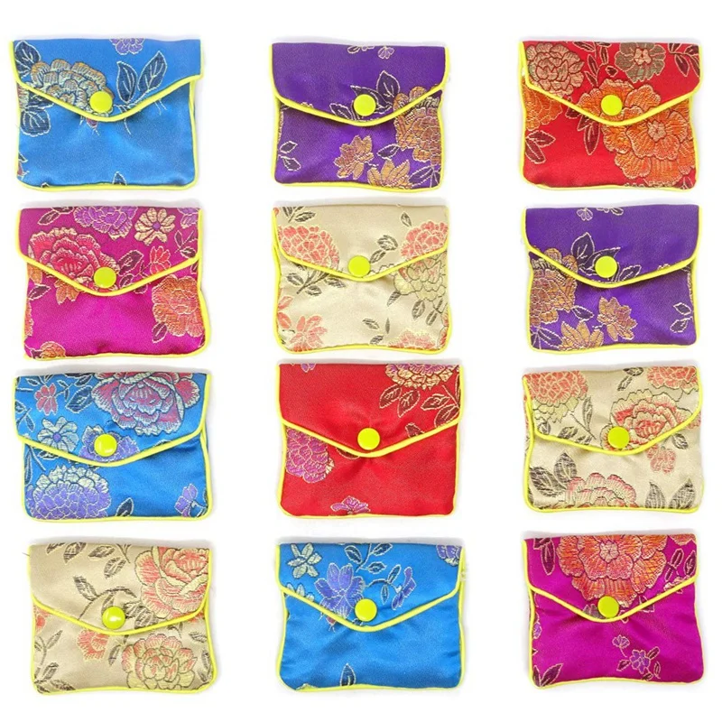 

12-Piece Jewelry Silk Purse Bag Brocade Embroidery Bag Gift Bag, Various Colors