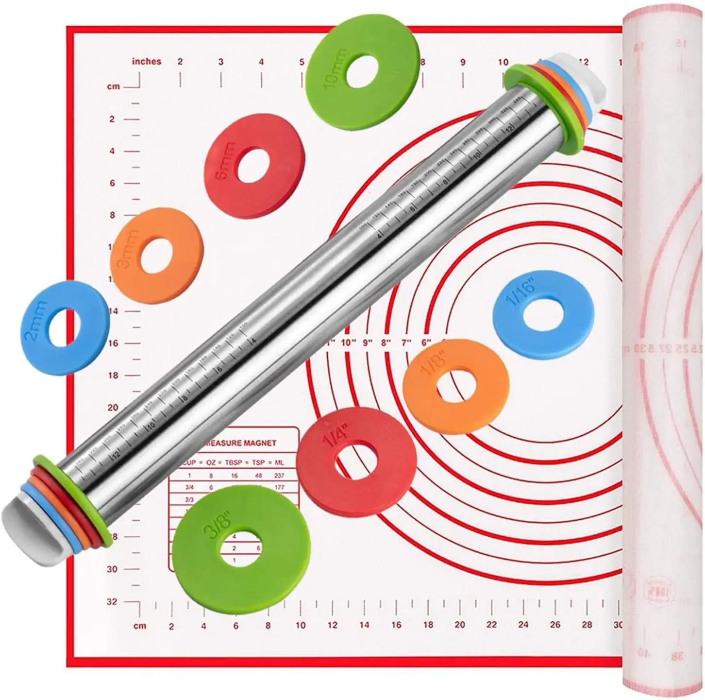 

rolling pi stainless steel thickness rings adjustable rolling pins with 4 removable thickness rings and pastry mat set stainless