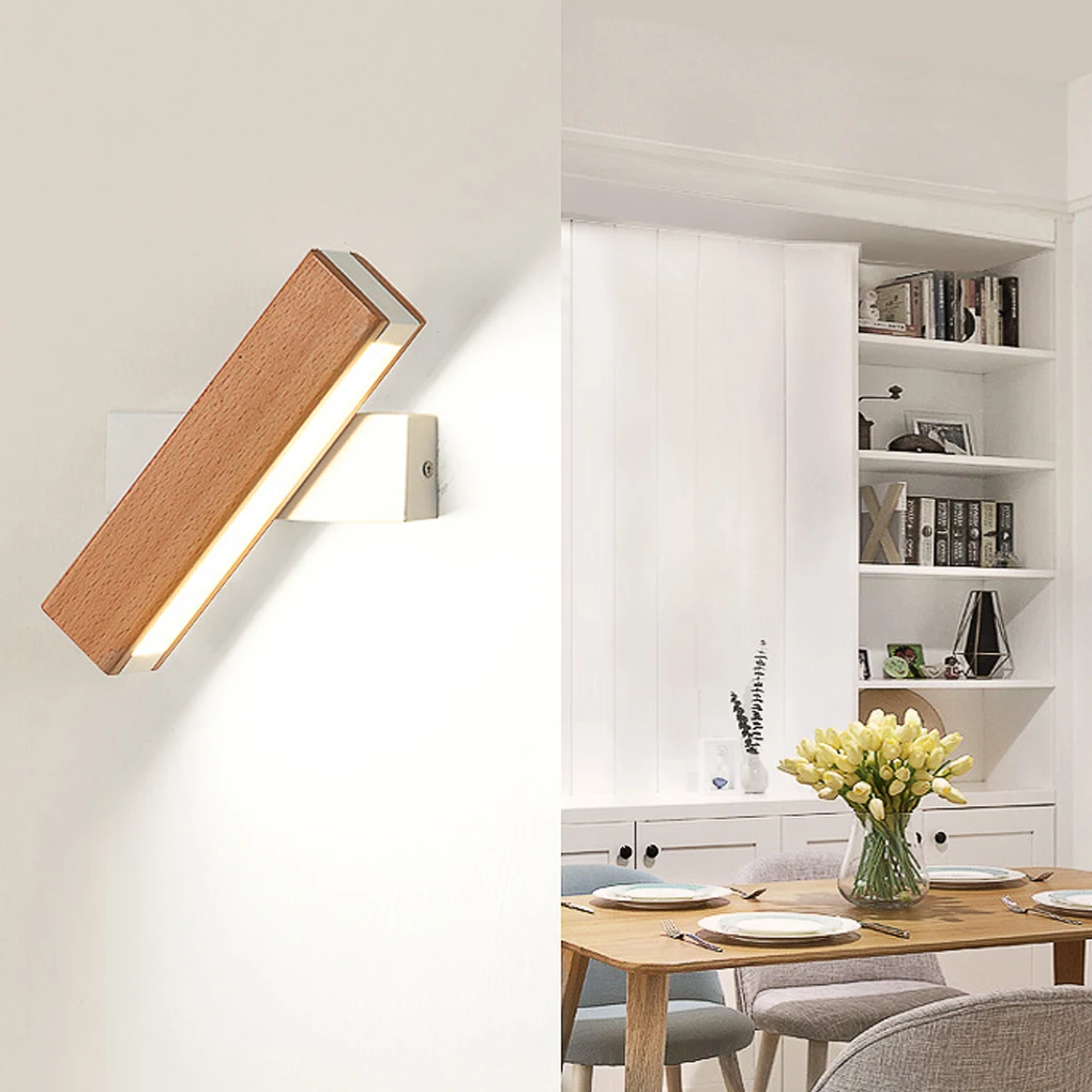 

Wall Light Bedroom Living Room 360 Degree Rotating Lamp Bar Sleeping Lighting Decoration Wood Indoor Warm 21cm Black 4W