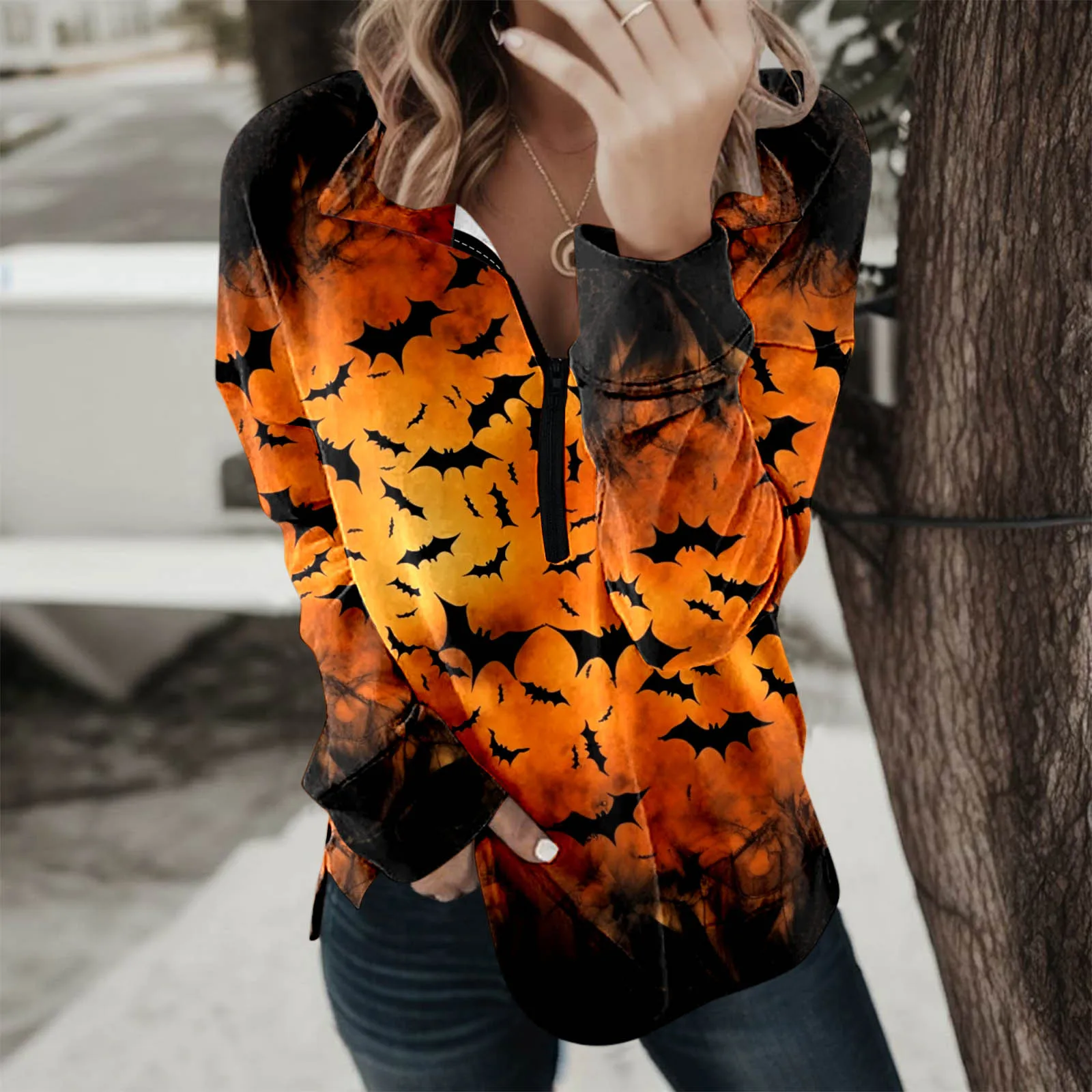 

Женский пуловер свободного покроя с принтом на Хэллоуин, свитшот на молнии, одежда с длинным рукавом, в стиле преппи, в стиле K-POP, укороченные топы в стиле панк