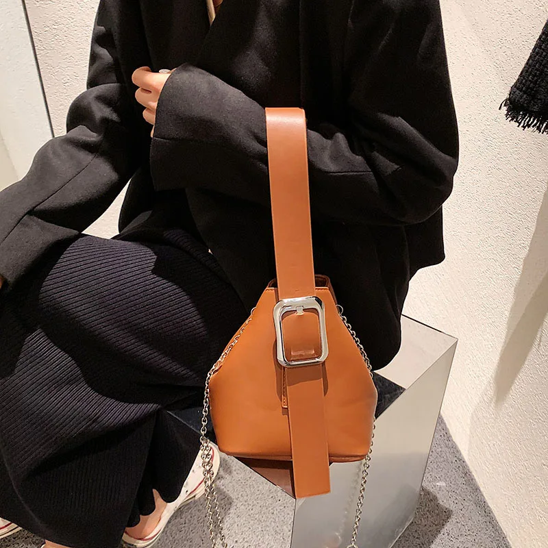 

All-match Casual Phone Handbag Female Fashion Design Shoulder Bags Solid Color PU Leather Crossbody Bag Texture Chain Woman Bags