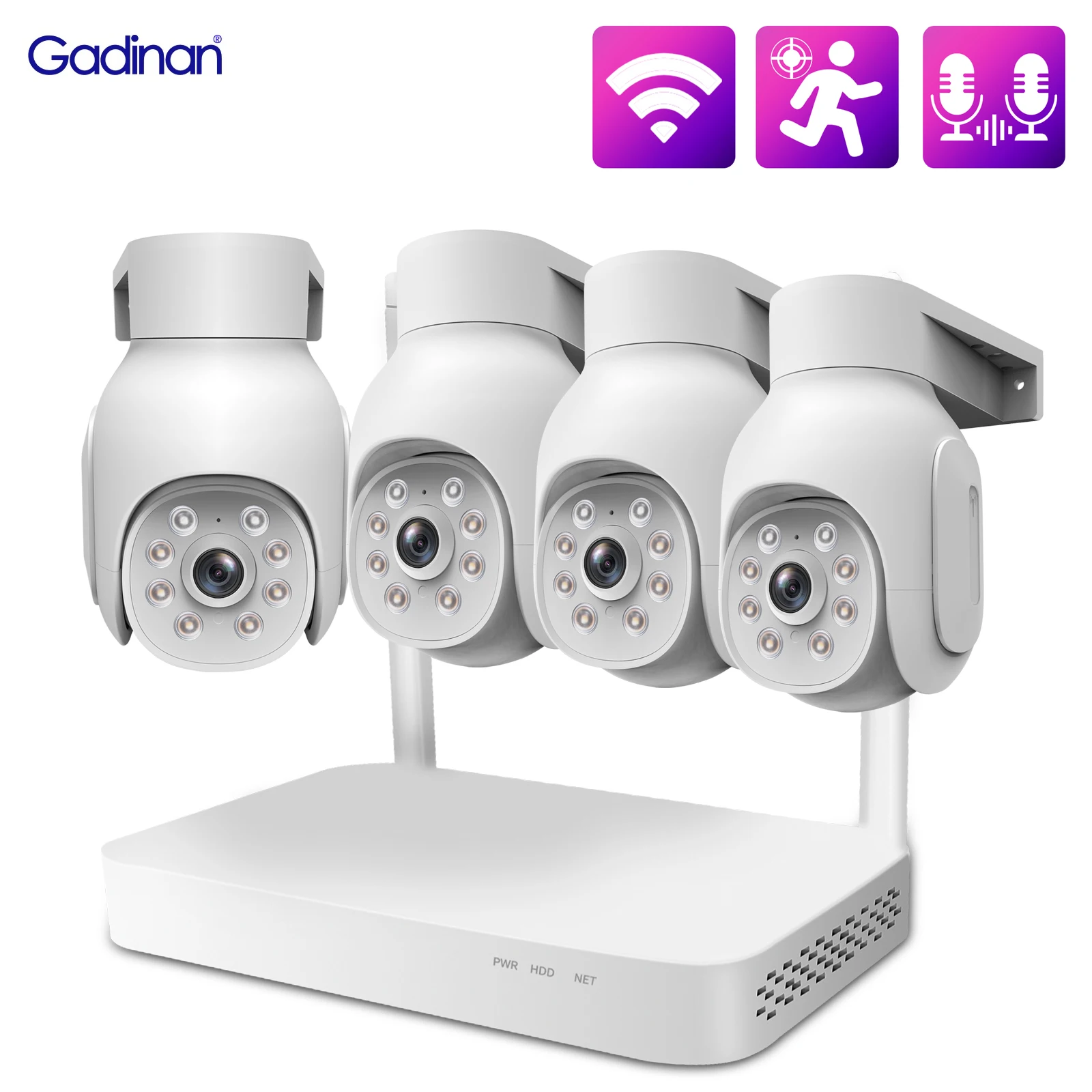 

Gadinan 3MP FullHD WIFI Camera Color Night Vision Two-Way Audio NVR IP Camera PTZ Humanoid Detection CCTV Video Surveillance Kit