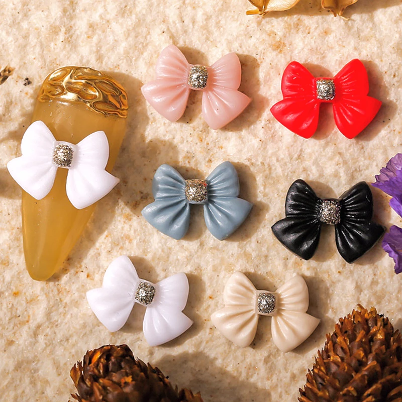 

50PCS Frosted Solid Resin Nails Bow Tie 3D Acrylic Nail Art Decoration Charms Bowknot Manicure Supplies Kawaii Accessories Parts