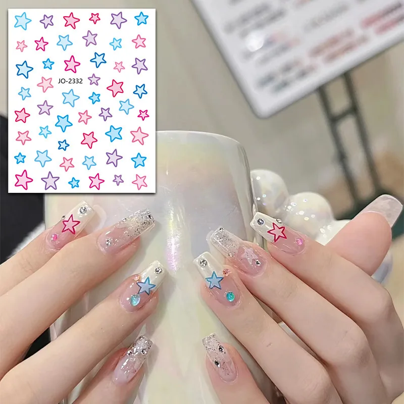 

Colorful Stars 3D Nail Art Stickers Manicure Decals Transfer Stickers for Nail Self-adhensive Slider Foils Tips Nail Decoration