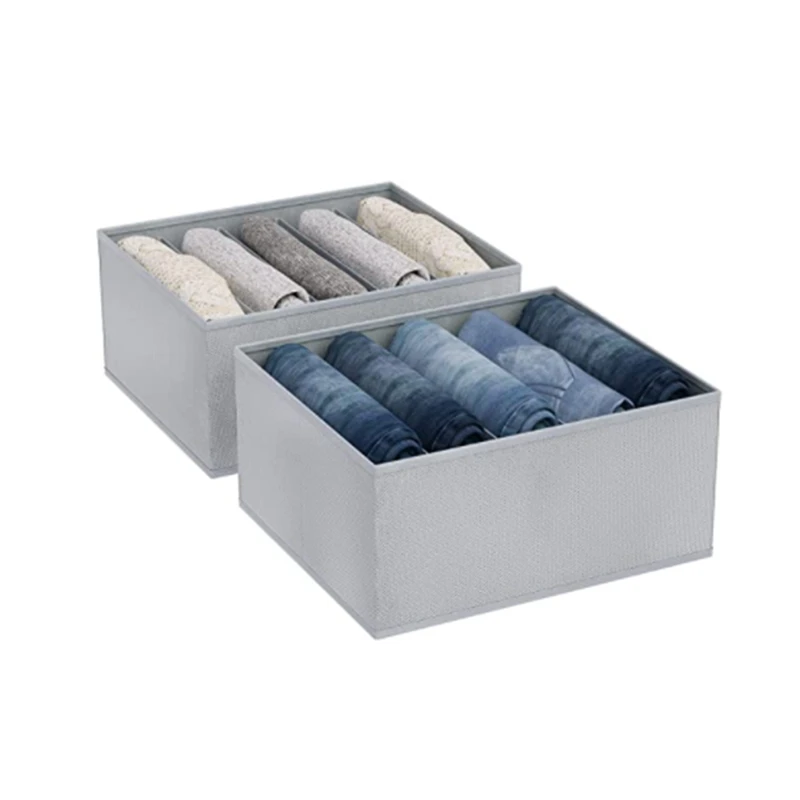 

Foldable Storage Box, Pack Of 2 Jeans Cabinet Organiser Fabric Wardrobe Organiser With Compartments For Trousers, Shirts
