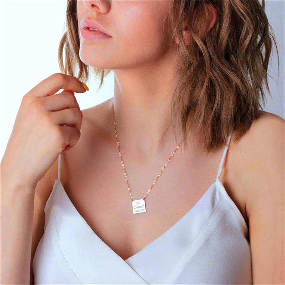 

Women's Sterling Silver Name Necklace Square Plate Pendant Stainless Steel Personalized Necklace With Custom Engraved Gift