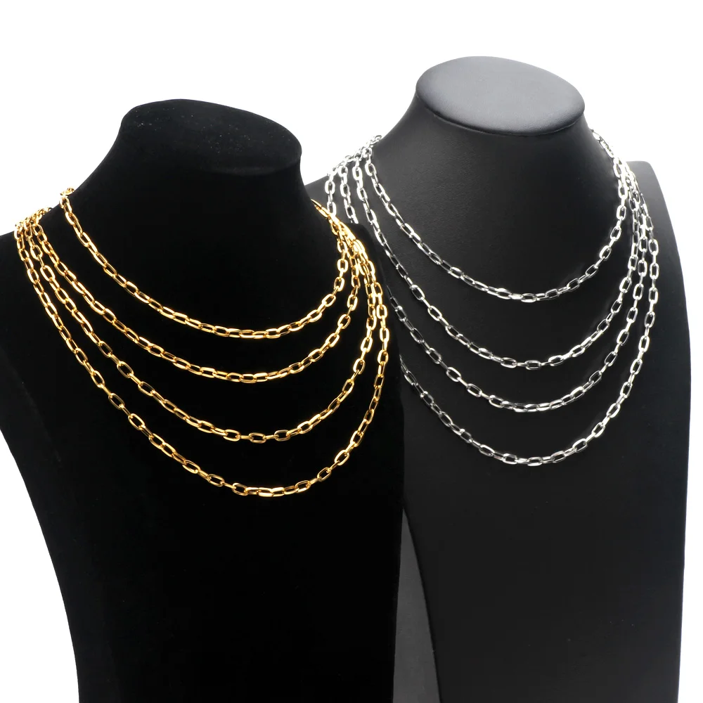 

14-20 In Women Men's Titanium Stainless Steel Necklace Oval Cross Chain Link Lobster Clasp Gold Color Punk Choker Jewelry Gifts