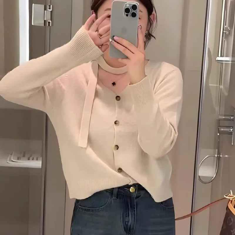 Женский вязаный кардиган белый укороченный свитер уличная одежда Y2k осень 2024