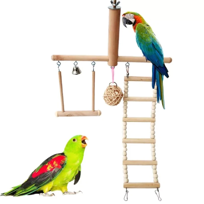 Bird Cage Stand Play Gym Perch Playground Climbing Ladder Swing Rattan Ball Chew Toys For Parrot Love Birds Budgies