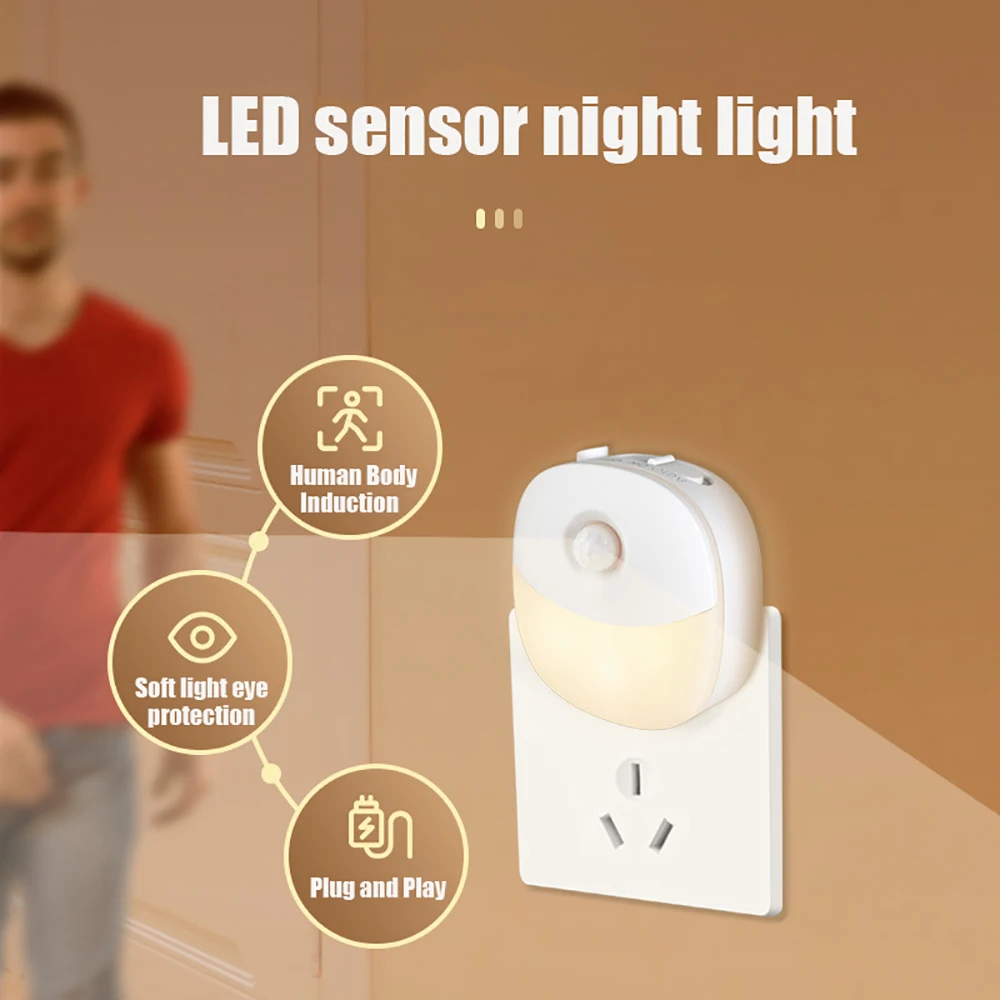 

Plug-in LED Motion Sensor Night Light, Mini Warm White LED Nightlight with Dusk To Dawn Motion Sensor, Adjustable Brightness