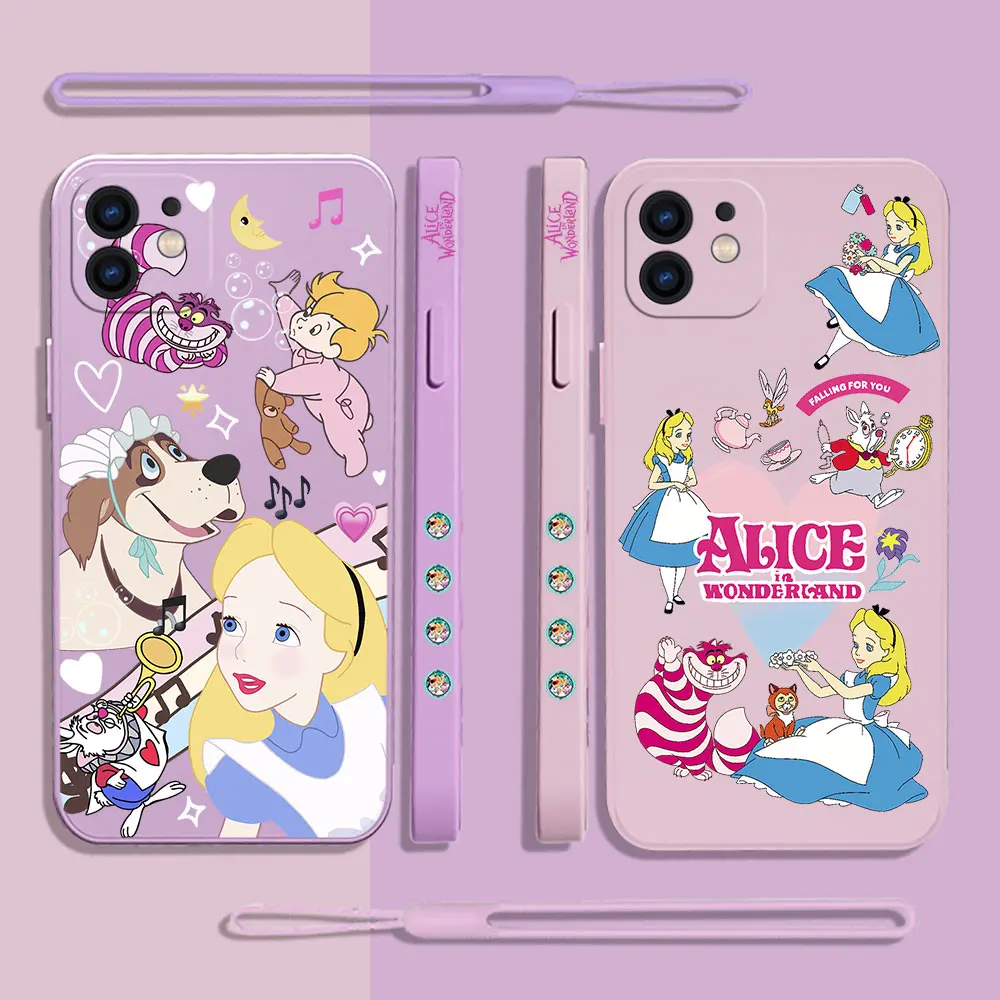 

Cartoon Disney Alice in Wonderland Phone Case For iPhone 14 13 12 11 Pro Max Mini X XR XS MAX SE20 8 7 Plus 6S with Hand Strap