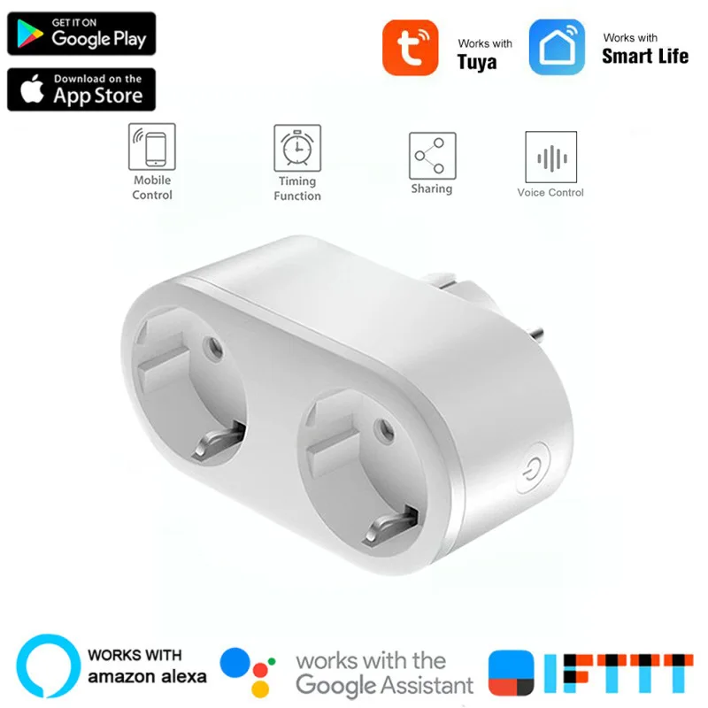 

2 in 1 Mini Extenders Socket Dual Smart Wifi Plug Works with Alexa Google and Smart Life App By Voice & Remote Control